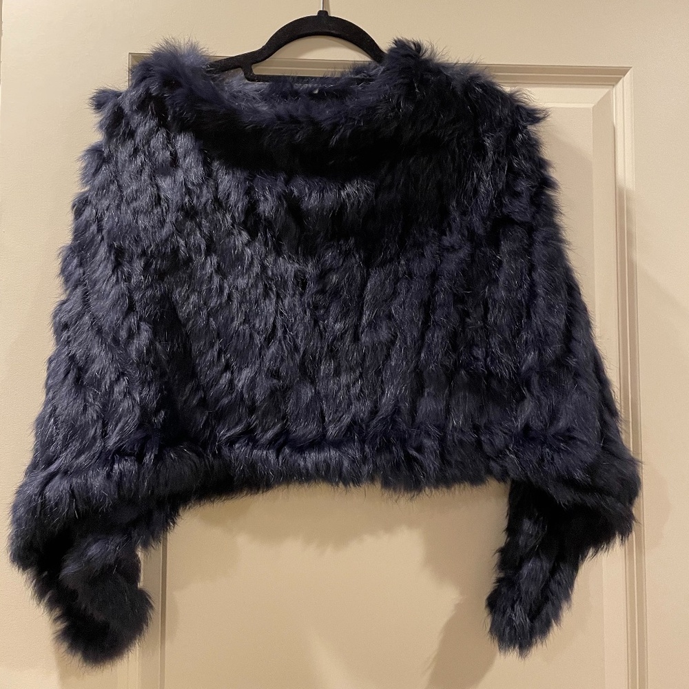 Navy Rabbit Fur Shawl